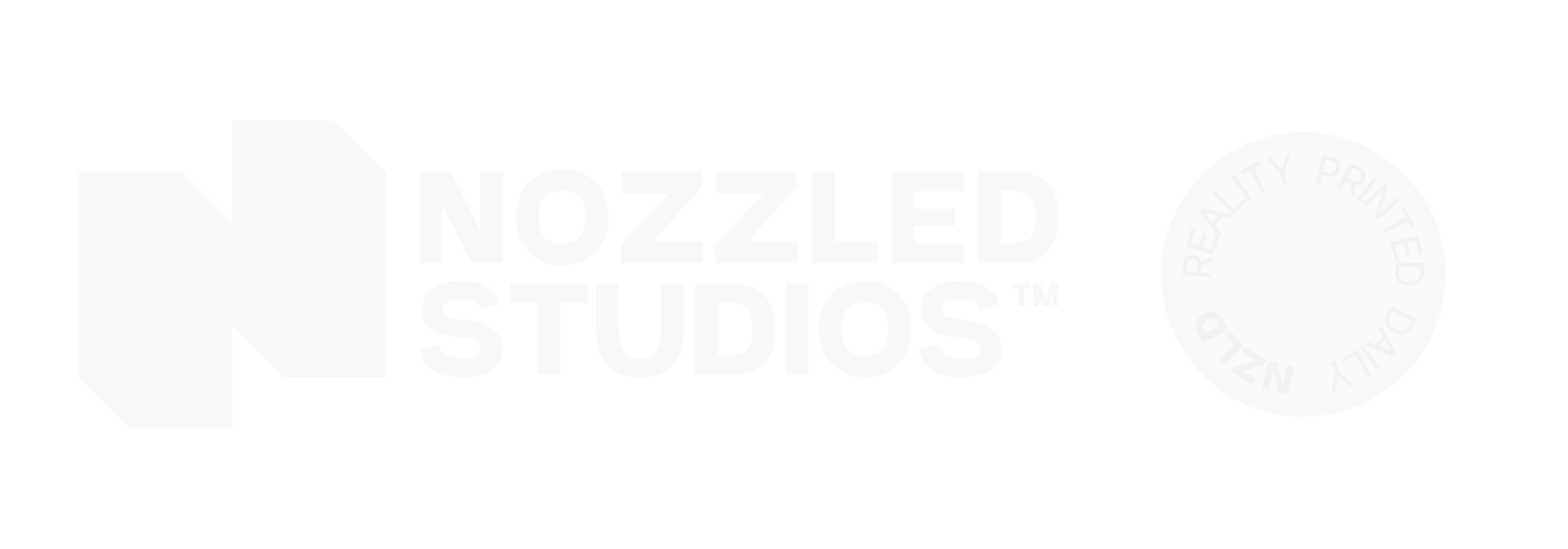 Nozzled Studios wordmark and the Reality Printed Daily roundel in off-white on cobalt