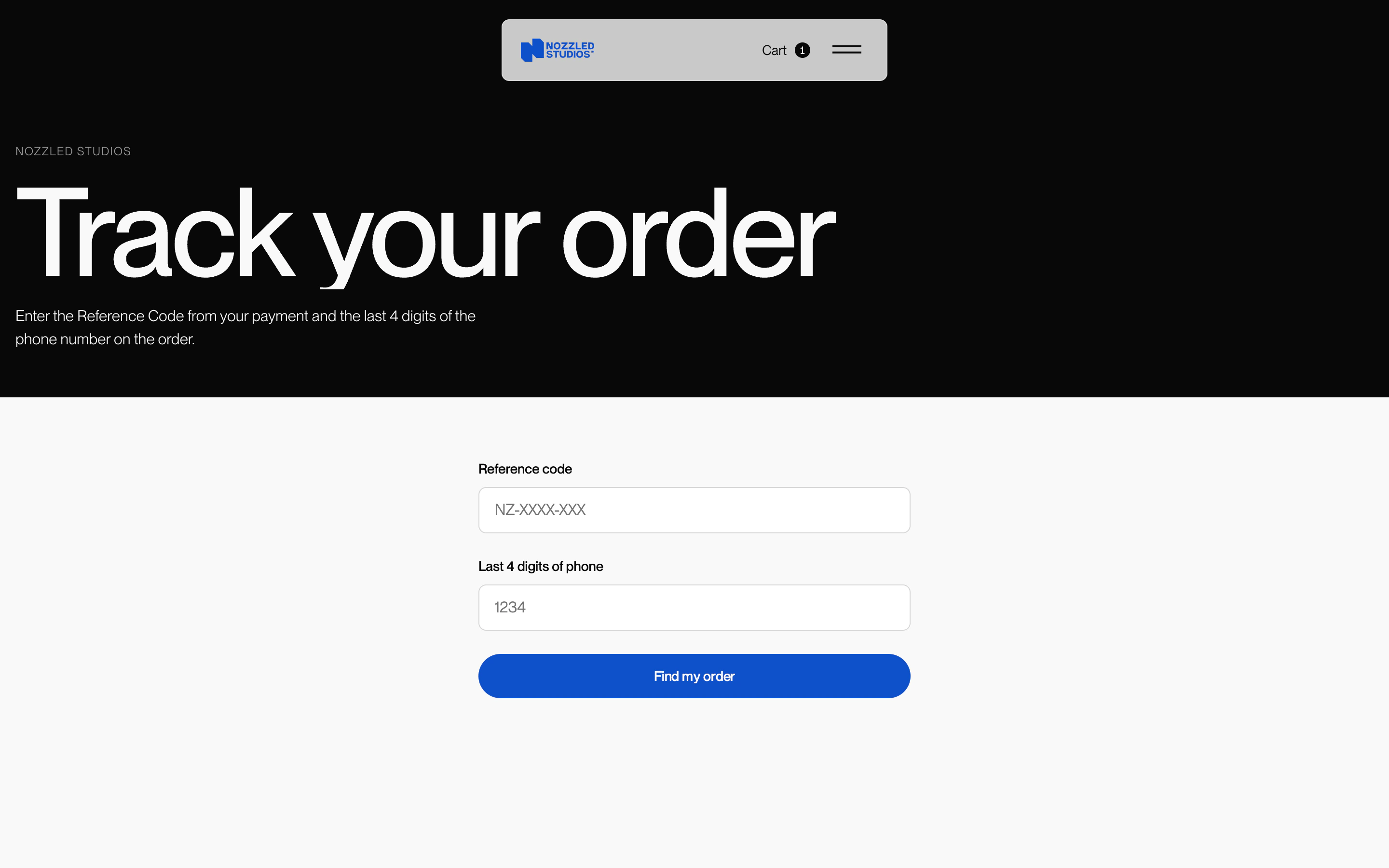 Track your order page asking for a reference code and the last four digits of the phone number